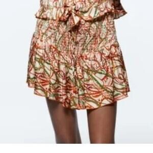 Zara High Waist Smocked Loose Fit Shorts Adjustable Drawstring Waist S Colorful